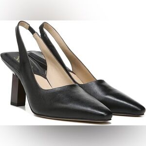 Franco Sarto Milano Black Leather Pointed Toe Slingback Heels | Size 9.5